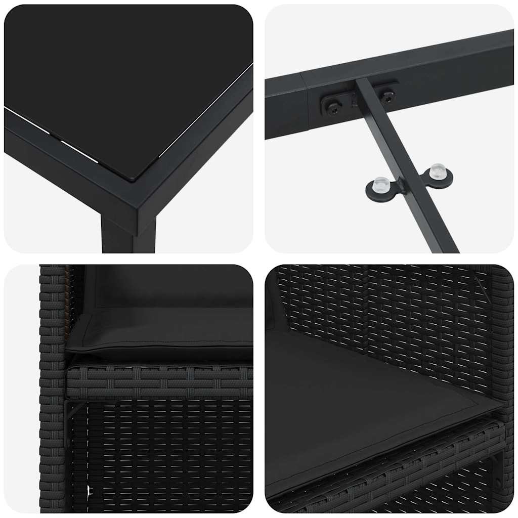 vidaXL Σέτ φαγητού για κήπο με μαξιλάρι 5 pcs Μαύρο Πολυ ράταν