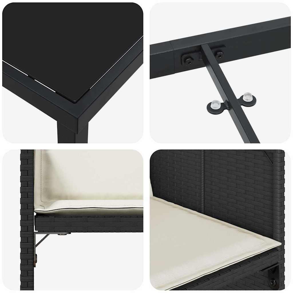 vidaXL Σέτ φαγητού για κήπο με μαξιλάρι 5 pcs Μαύρο Πολυ ράταν