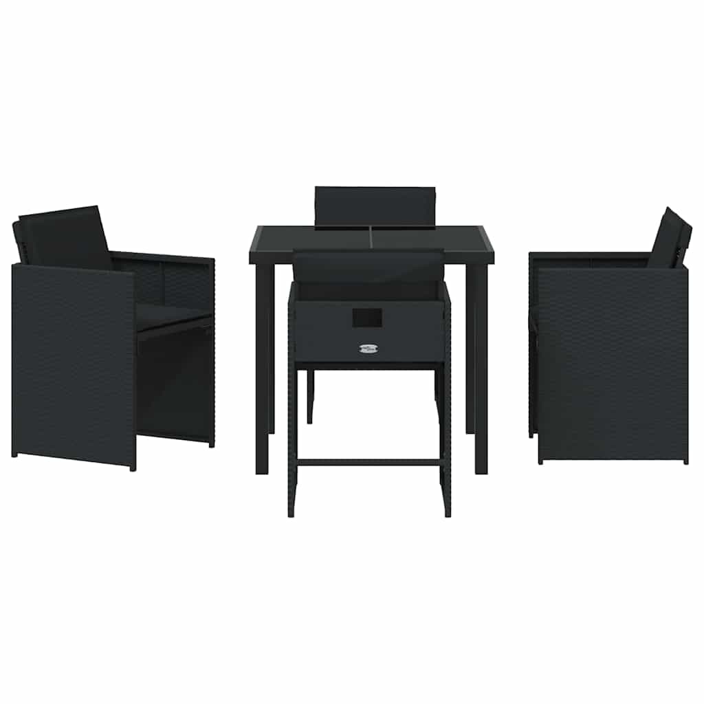 vidaXL Σετ Δείπνου Κήπου 5 τεμαχίων με μαξιλάρια Μαύρο Συνθετικό Ρατάν