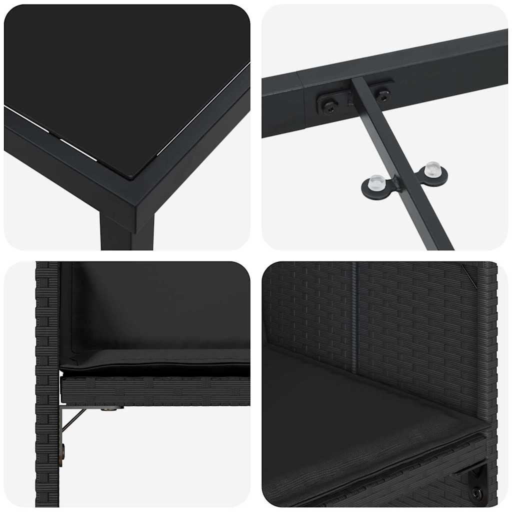 vidaXL Σέτ φαγητού για κήπο με μαξιλάρι 5 pcs Μαύρο Πολυ ράταν