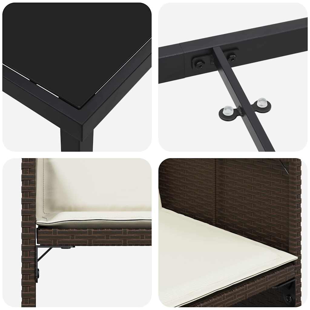 vidaXL Σέτ φαγητού για κήπο με μαξιλάρι 5 pcs Καφέ Πολυ ράταν