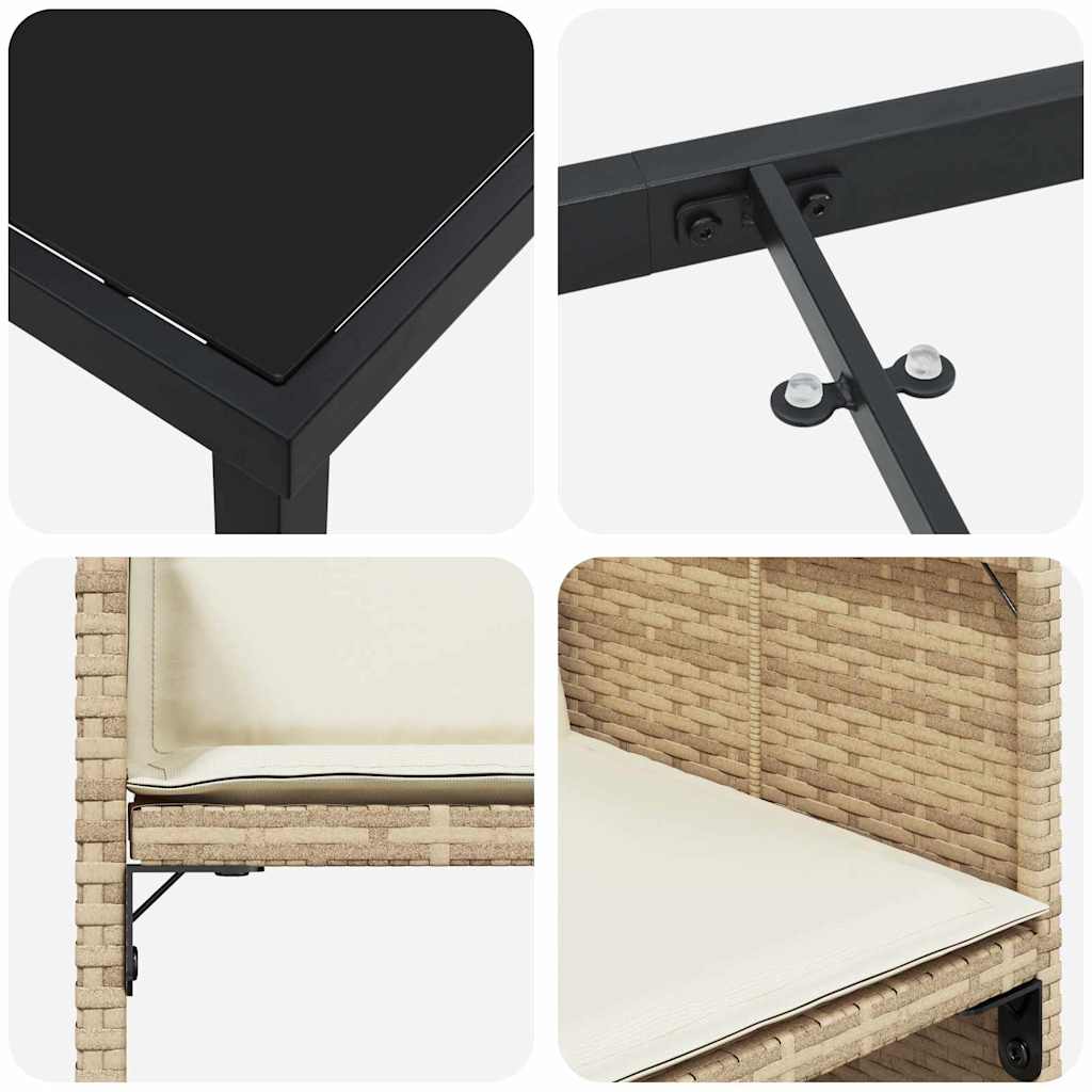 vidaXL 5 Πειρασμός σετ εξωτερικών τραπέζια με μαξιλάρια μπεζ PE ράτταν