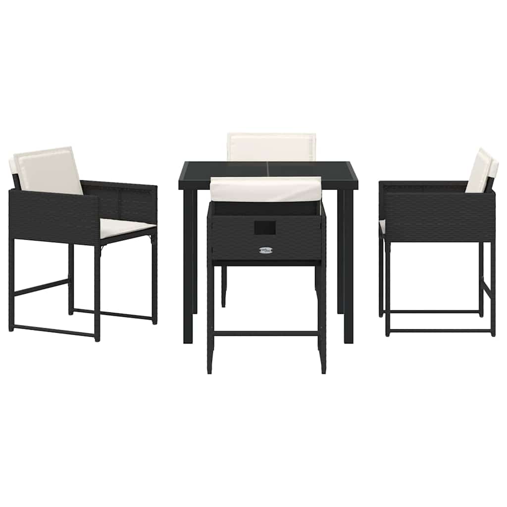 vidaXL Σέτ φαγητού για κήπο με μαξιλάρι 5 pcs Μαύρο Πολυ ράταν