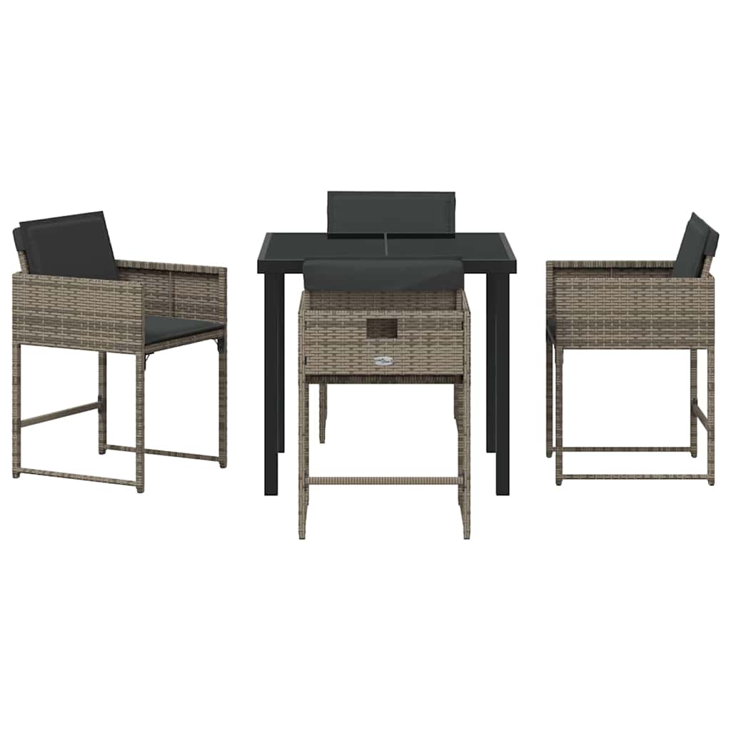 vidaXL Σέτ φαγητού για κήπο με μαξιλάρι 5 pcs Γκρι Πολυ ράταν