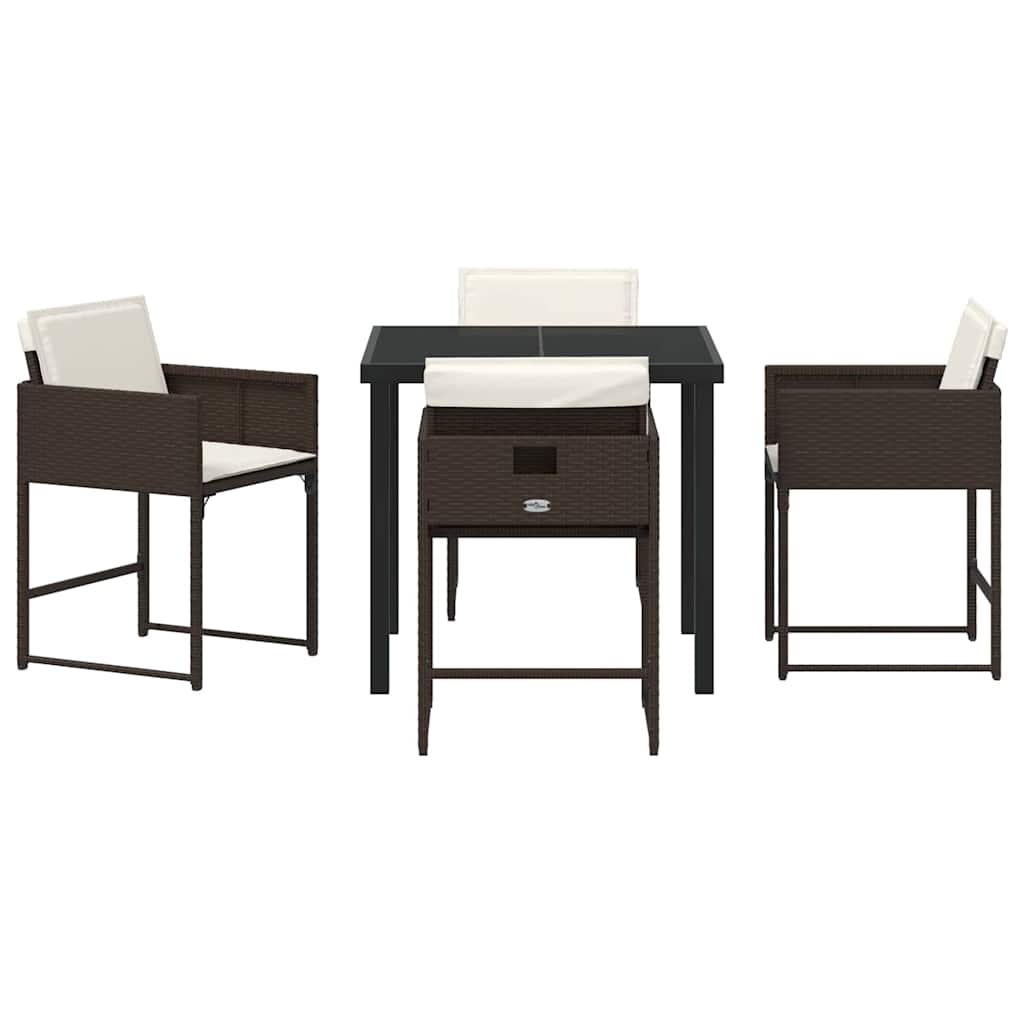 vidaXL Σέτ φαγητού για κήπο με μαξιλάρι 5 pcs Καφέ Πολυ ράταν