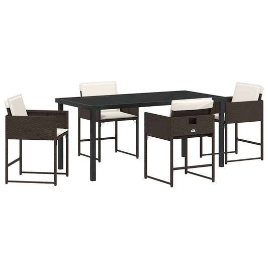 vidaXL Σέτ φαγητού για κήπο με μαξιλάρι 5 pcs Καφέ Πολυ ράταν