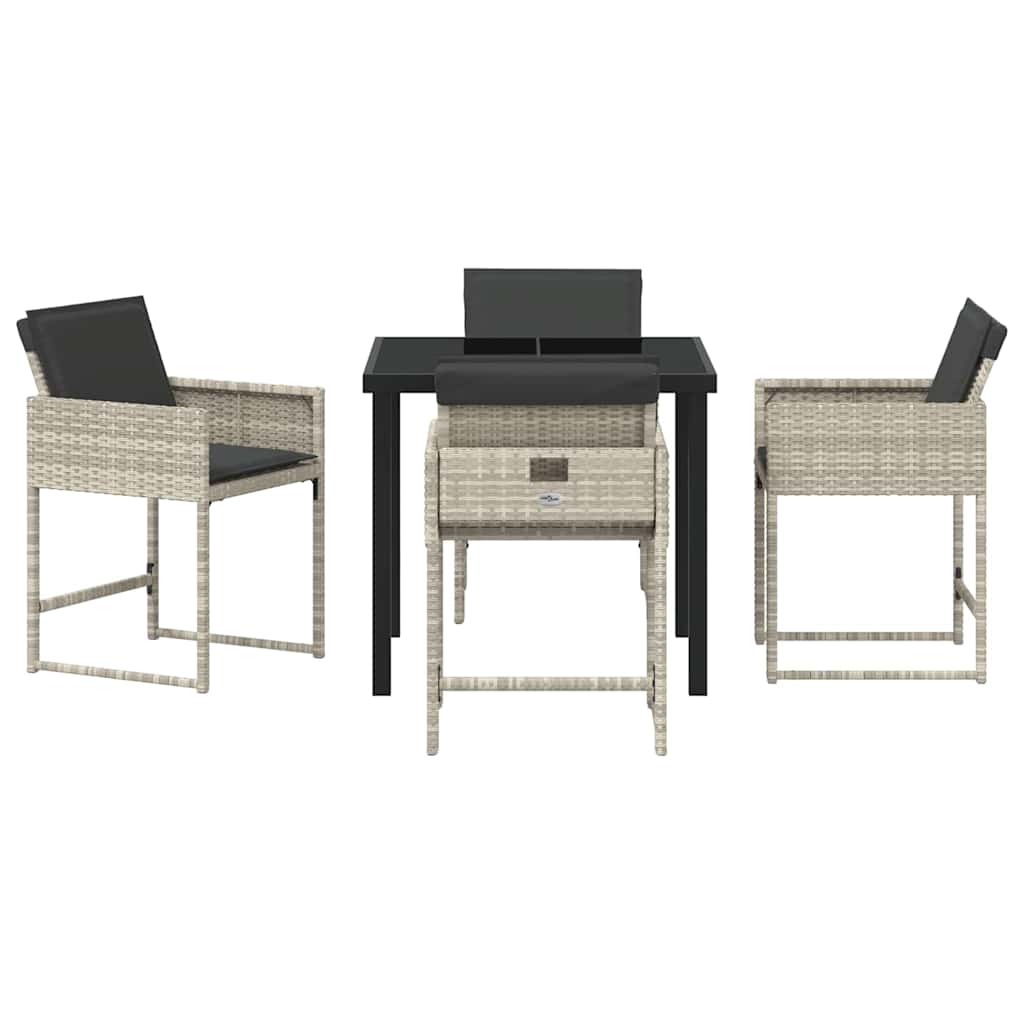 vidaXL Σέτ φαγητού για κήπο με μαξιλάρι 5 pcs Ανοιχτό γκρι Πολυ ράταν