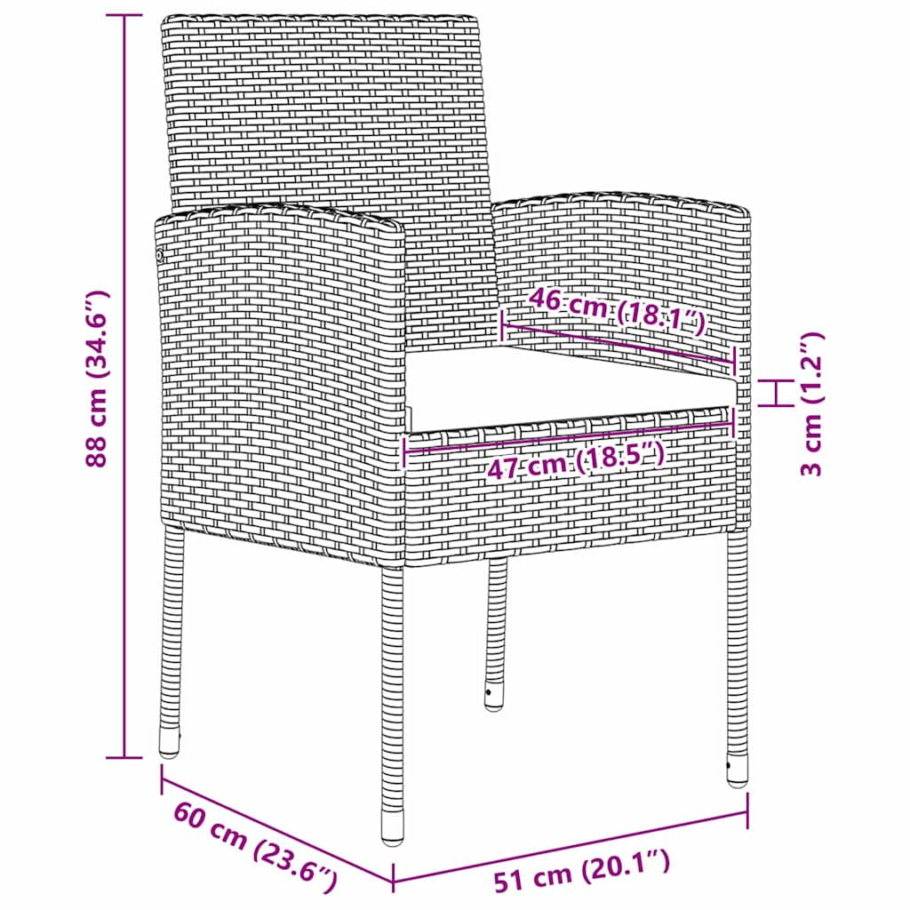vidaXL Σέτ φαγητού για κήπο με μαξιλάρι 5 pcs Μαύρο Πολυ ράταν