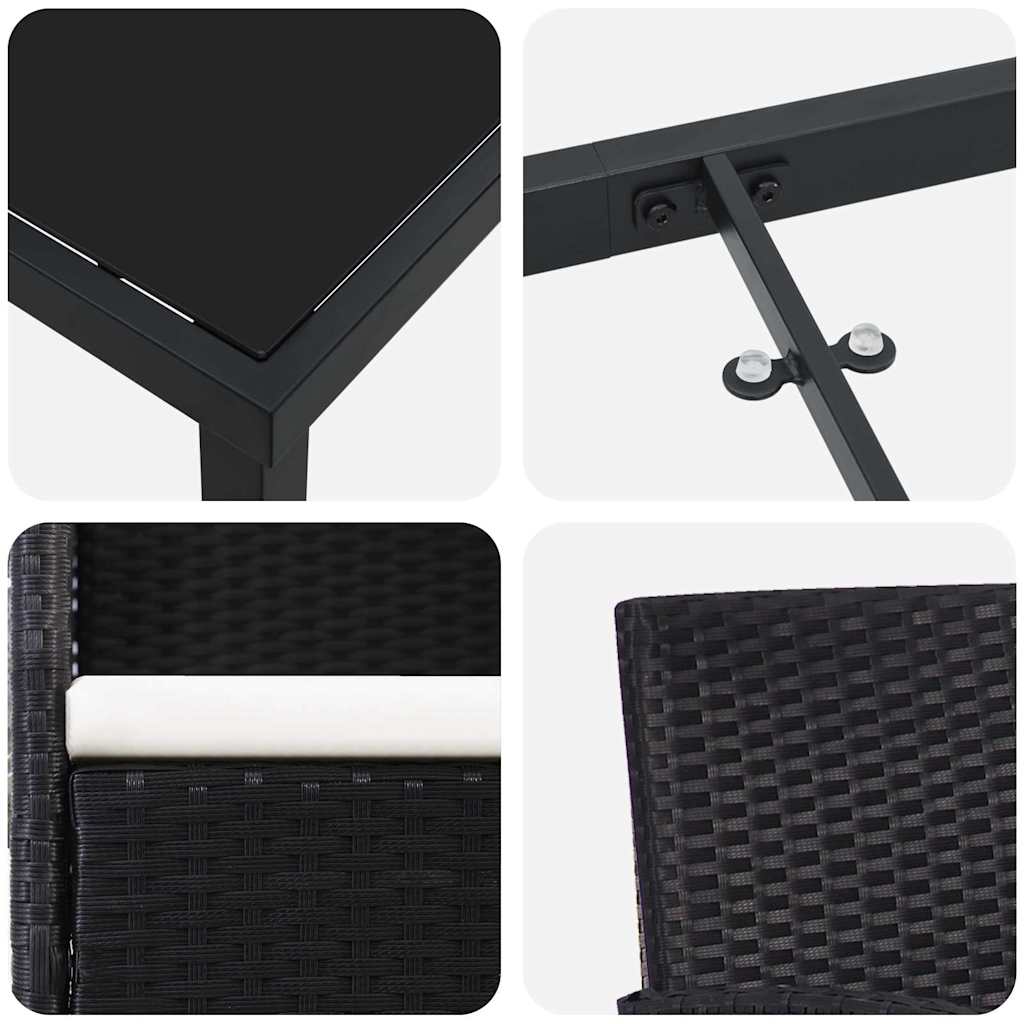 vidaXL Σέτ φαγητού για κήπο με μαξιλάρι 7 pcs Μαύρο Πολυ ράταν