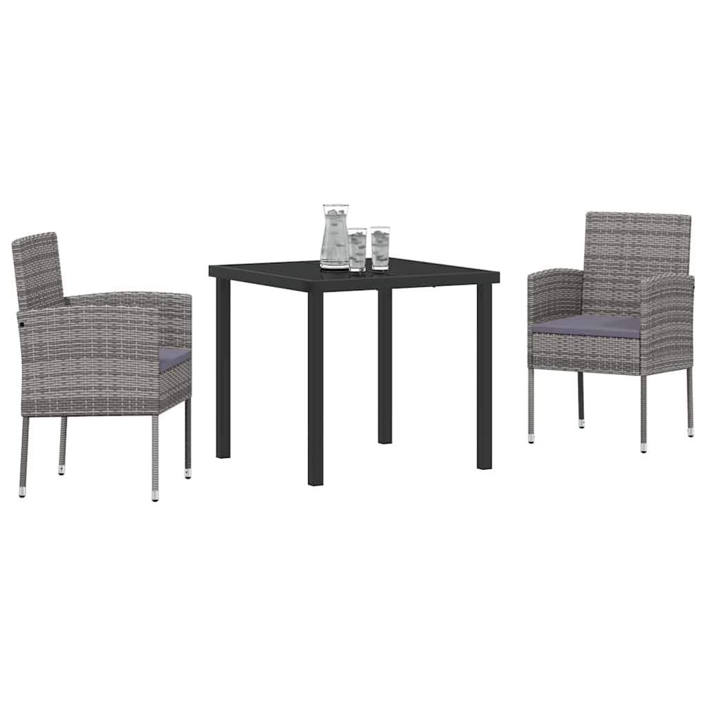 vidaXL Σέτ φαγητού για κήπο με μαξιλάρι 3 pcs Γκρι Πολυ ράταν