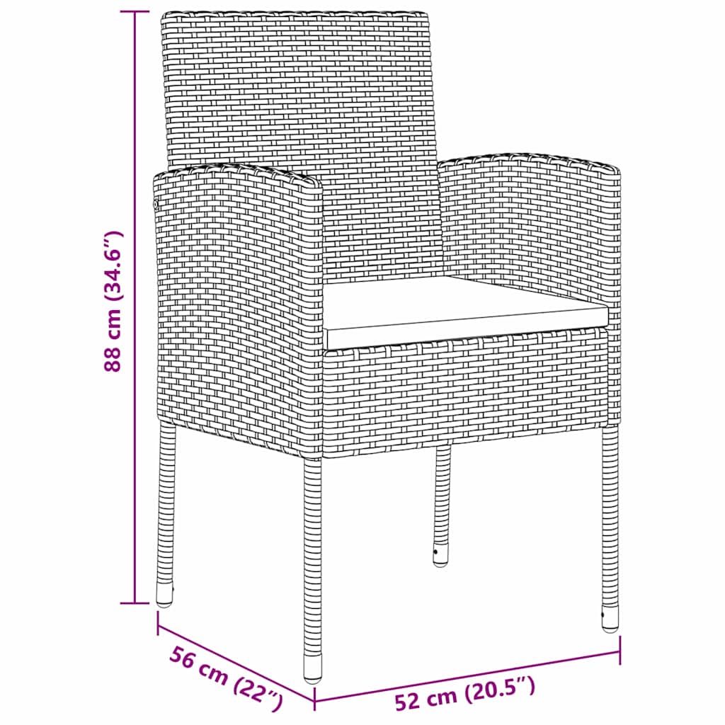vidaXL Σέτ φαγητού για κήπο με μαξιλάρι 3 pcs Γκρι Πολυ ράταν