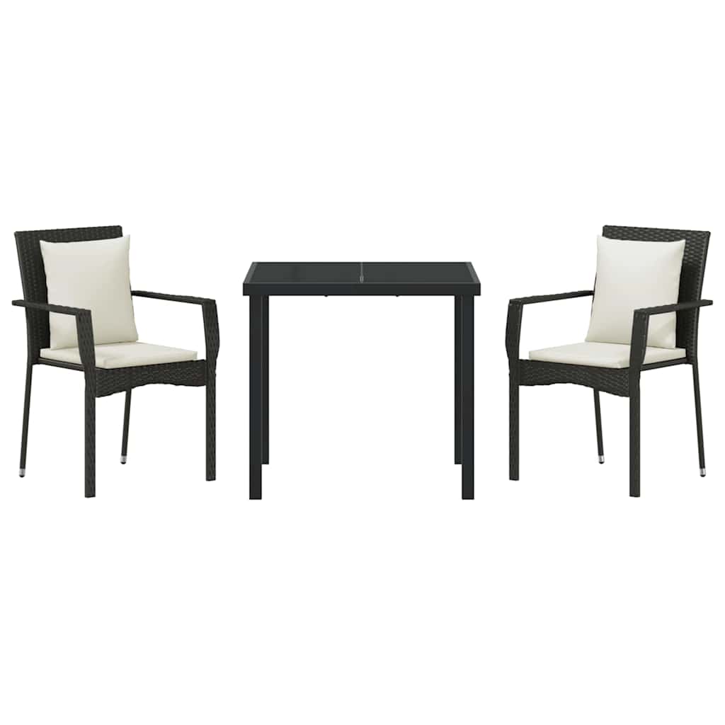 vidaXL Σέτ φαγητού για κήπο με μαξιλάρι 3 pcs Μαύρο Πολυ ράταν