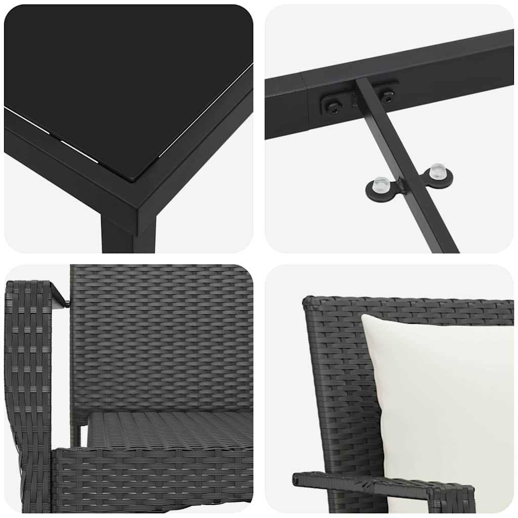 vidaXL Σέτ φαγητού για κήπο με μαξιλάρι 5 pcs Μαύρο Πολυ ράταν