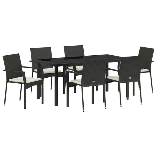 vidaXL Σέτ φαγητού για κήπο με μαξιλάρι 7 pcs Μαύρο Πολυ ράταν