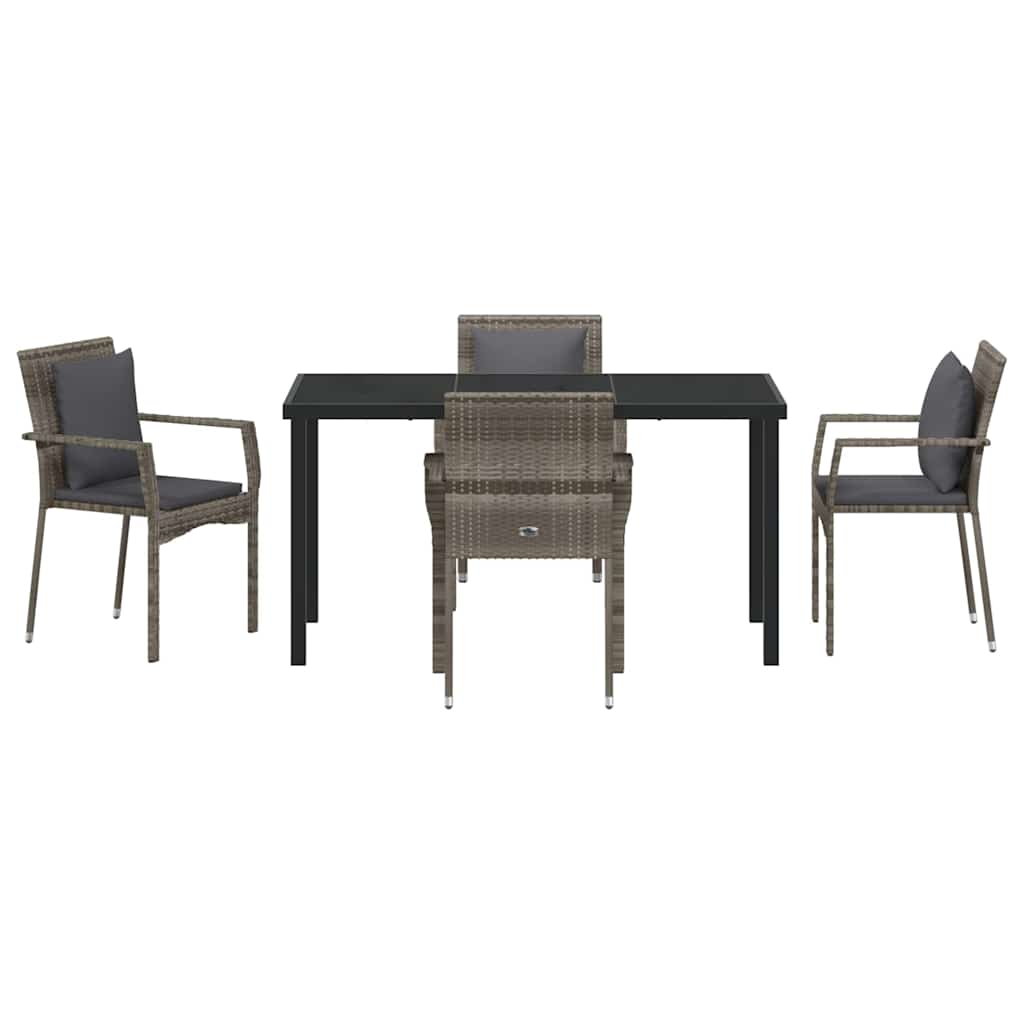 vidaXL Σέτ φαγητού για κήπο με μαξιλάρι 5 pcs Γκρι Πολυ ράταν