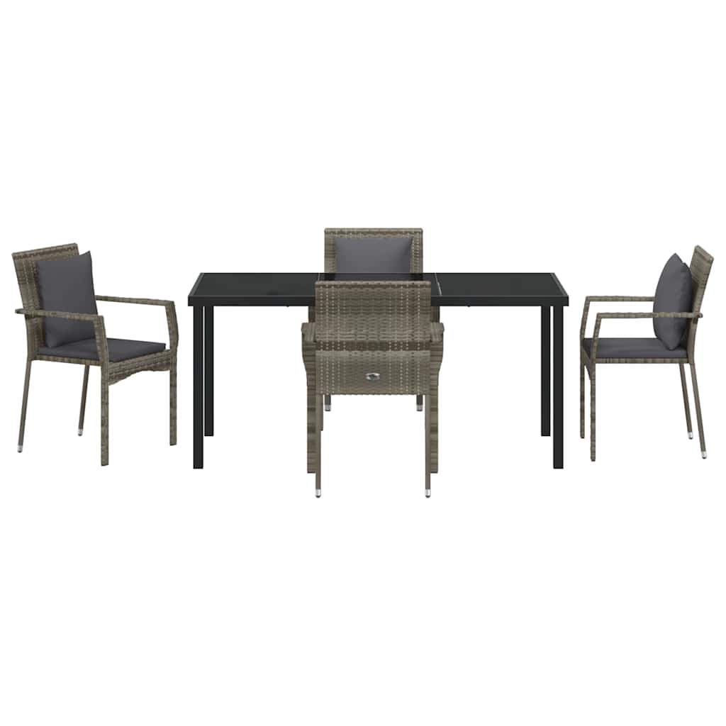 vidaXL Σέτ φαγητού για κήπο με μαξιλάρι 5 pcs Γκρι Πολυ ράταν