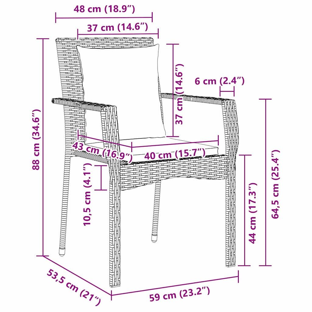 vidaXL Σέτ φαγητού για κήπο με μαξιλάρι 5 pcs Γκρι Πολυ ράταν