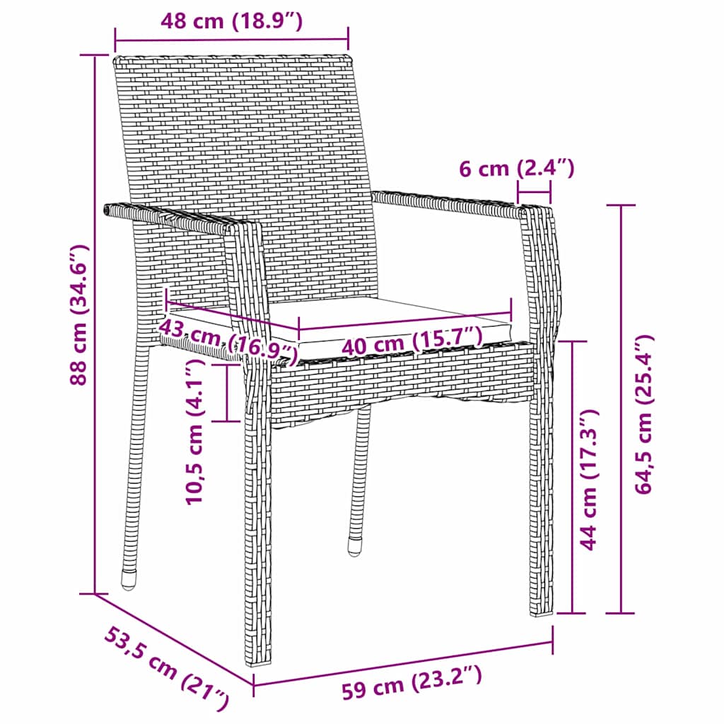 vidaXL Σέτ φαγητού για κήπο με μαξιλάρι 3 pcs Γκρι Πολυ ράταν