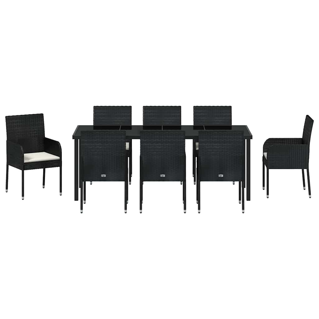vidaXL Σέτ φαγητού για κήπο 9 τμχ. Μαύρο συνθετικό ρατάν