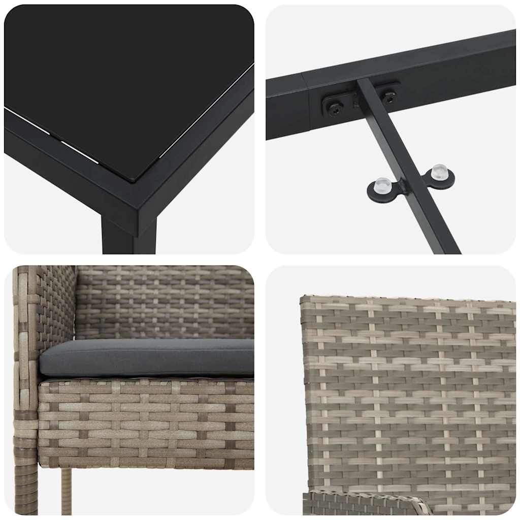 vidaXL Σέτ φαγητού για κήπο με μαξιλάρι 3 pcs Γκρι Πολυ ράταν