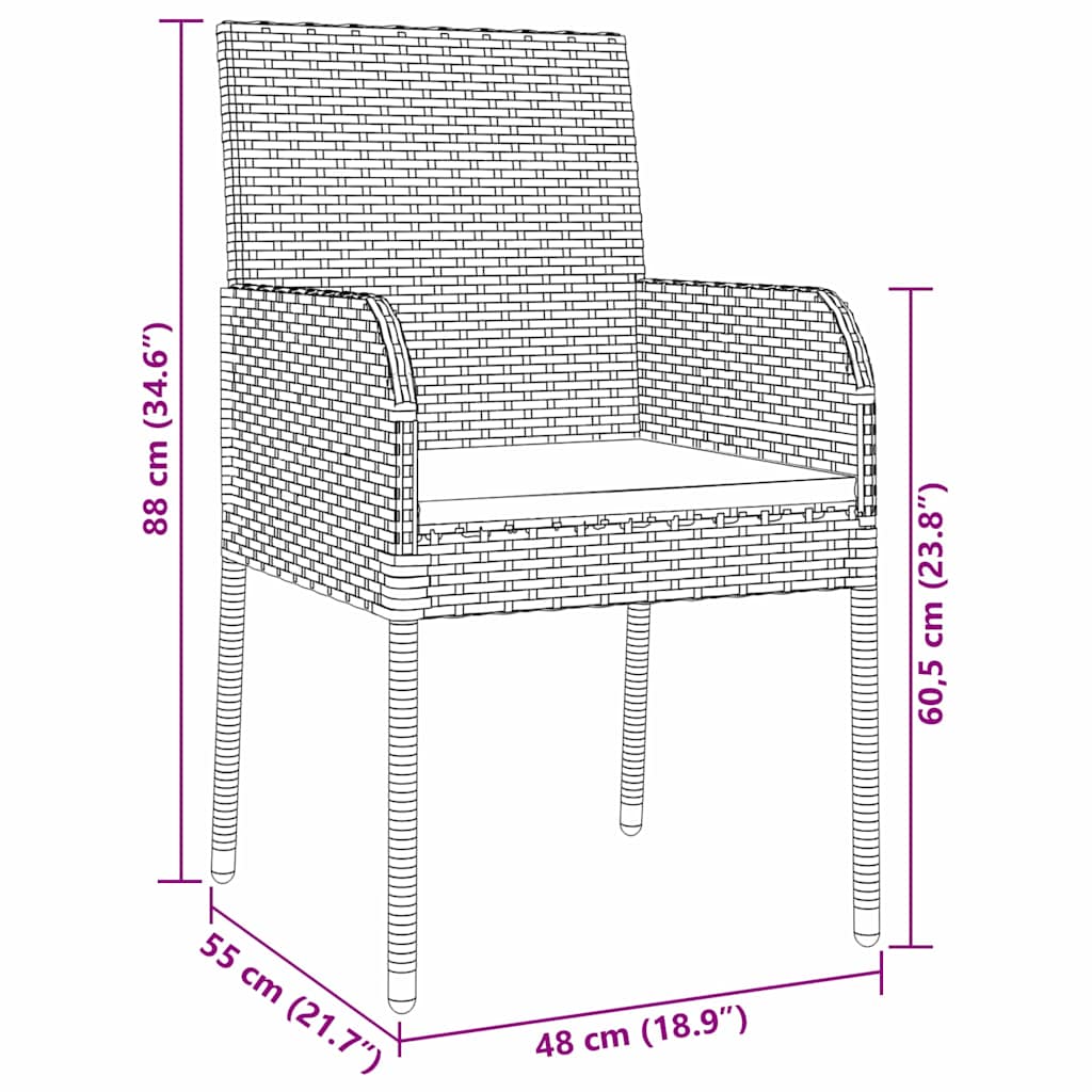 vidaXL Σέτ φαγητού για κήπο με μαξιλάρι 7 pcs Γκρι Πολυ ράταν