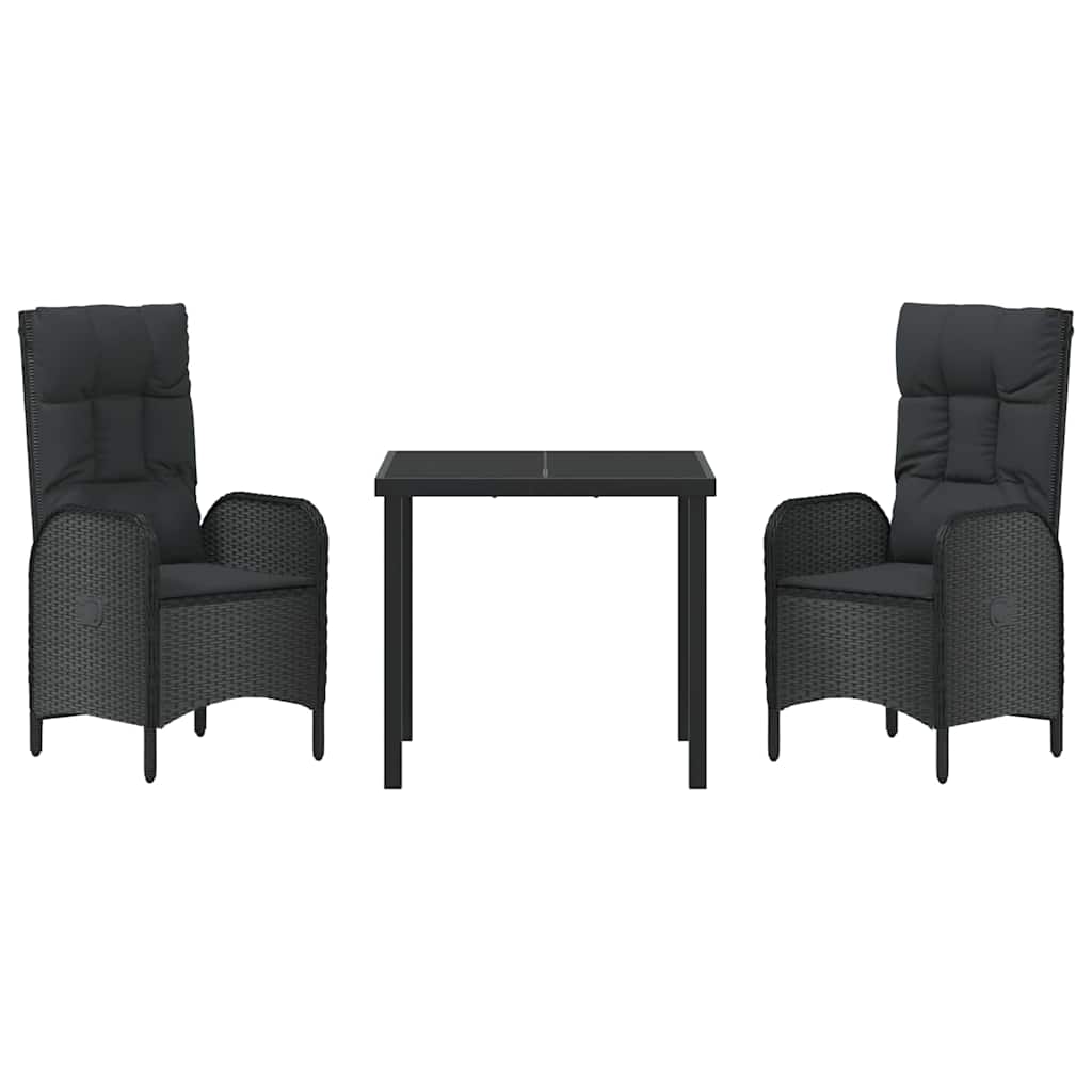 vidaXL Σέτ φαγητού για κήπο με μαξιλάρι 3 pcs Μαύρο Πολυ ράταν