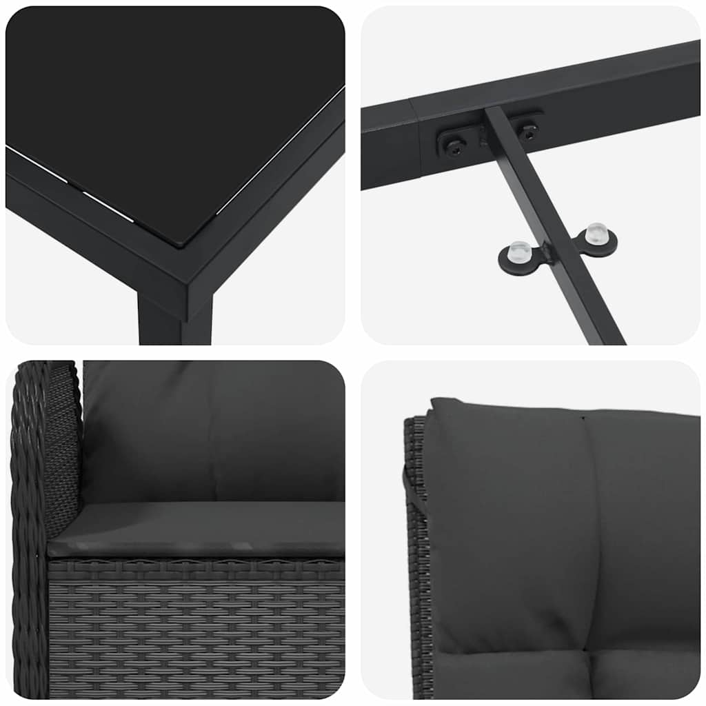 vidaXL Σέτ φαγητού για κήπο με μαξιλάρι 7 pcs Μαύρο Πολυ ράταν