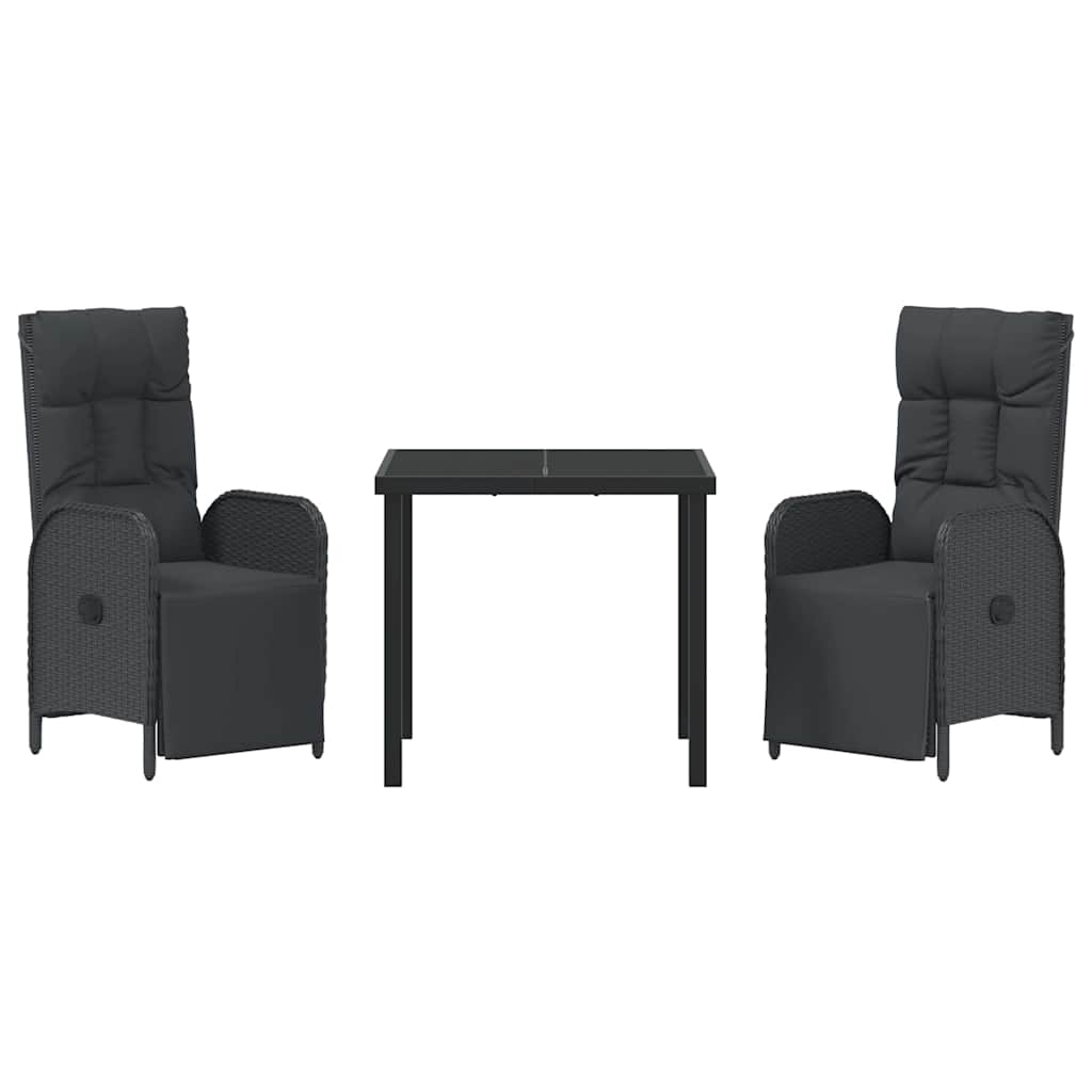 vidaXL Σετ Κήπου 3 Τεμαχίων με Πατάκια Μαύρο Πολυ Ράτταν