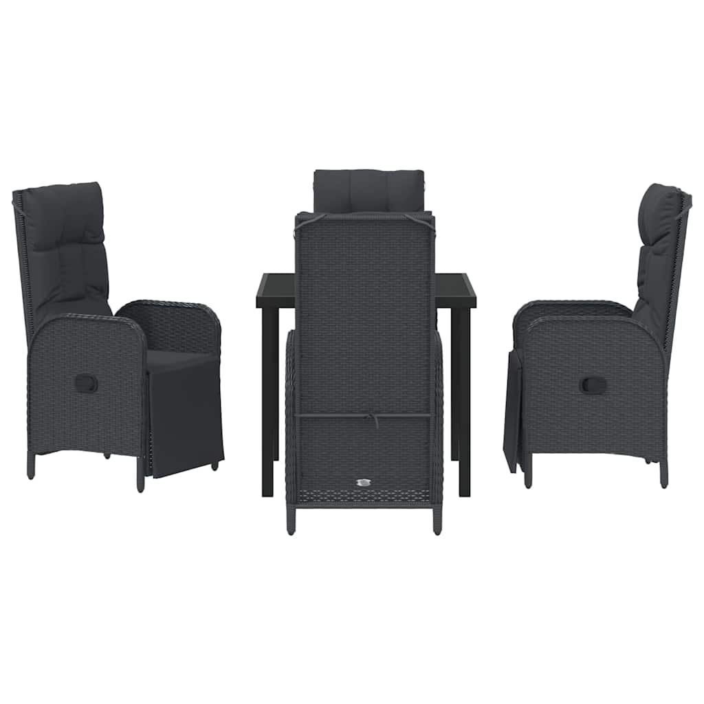 vidaXL Σέτ φαγητού για κήπο με μαξιλάρι 5 pcs Μαύρο Πολυ ράταν