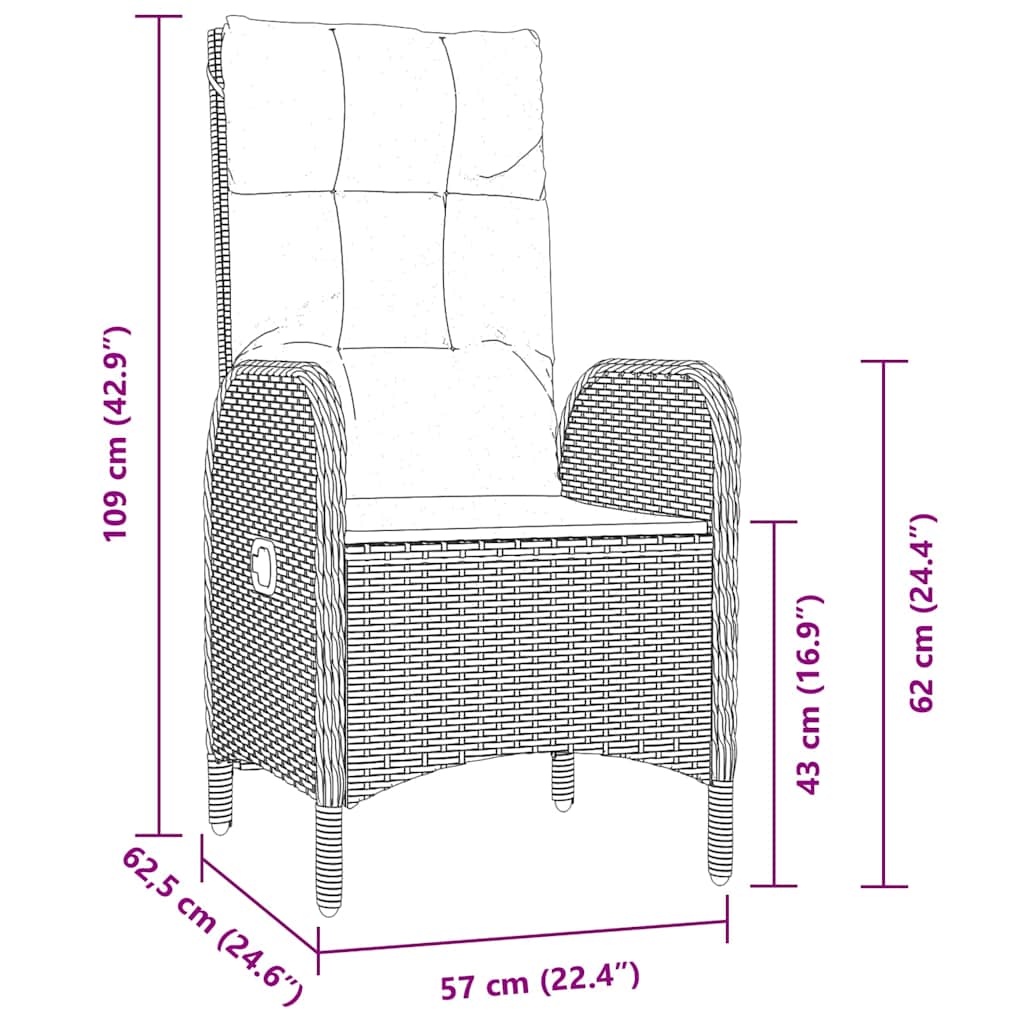 vidaXL Σέτ φαγητού για κήπο με μαξιλάρι 5 pcs Γκρι Πολυ ράταν