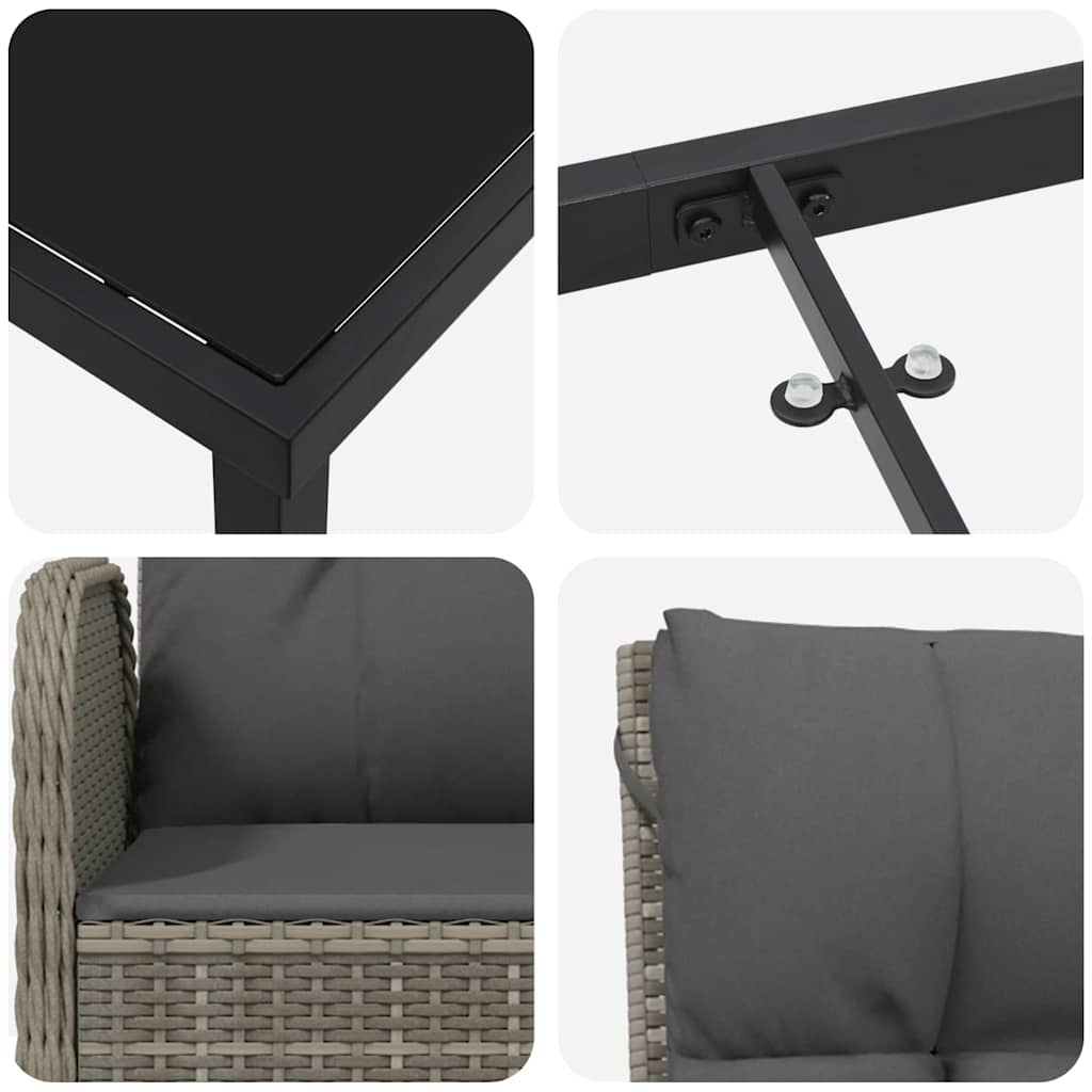 vidaXL Σέτ φαγητού για κήπο με μαξιλάρι 7 pcs Γκρι Πολυ ράταν