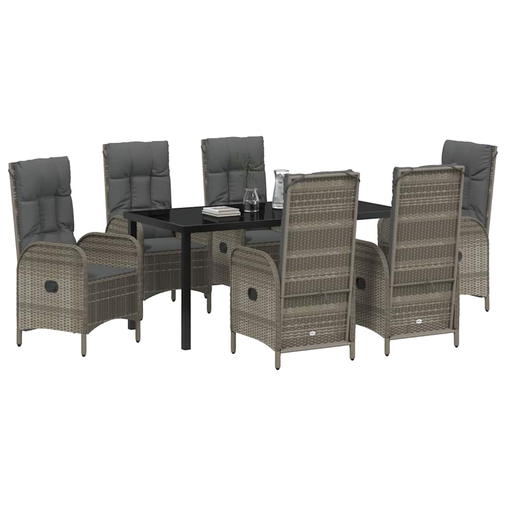 vidaXL Σέτ φαγητού για κήπο με μαξιλάρι 7 pcs Γκρι Πολυ ράταν