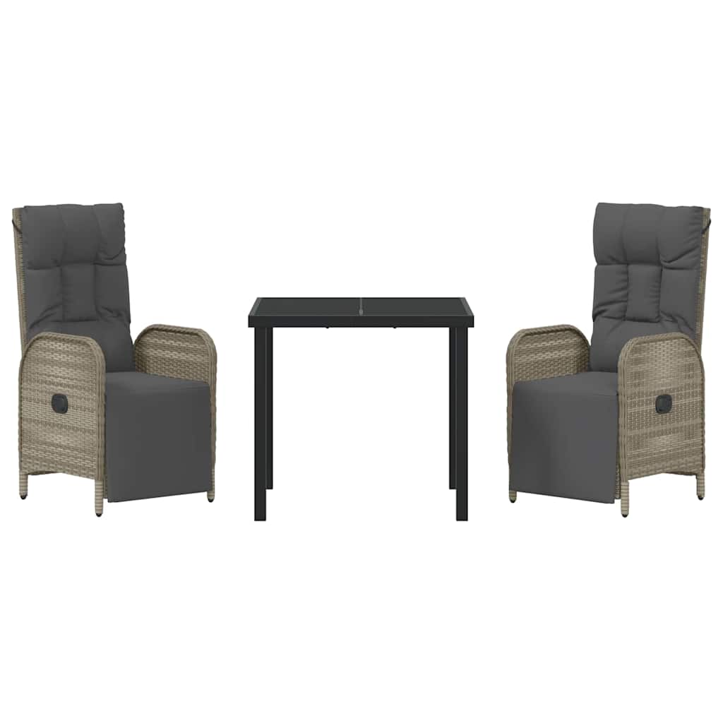 vidaXL Σέτ φαγητού για κήπο με μαξιλάρι 3 pcs Γκρι Πολυ ράταν