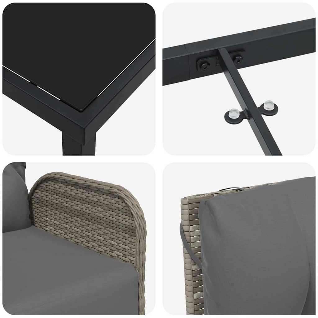 vidaXL Σέτ φαγητού για κήπο με μαξιλάρι 7 pcs Γκρι Πολυ ράταν