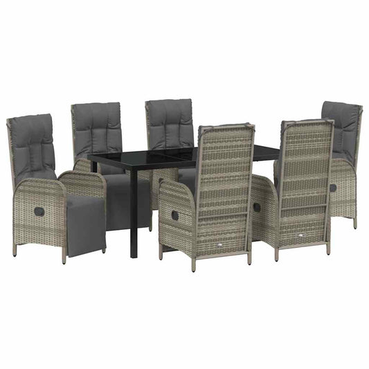 vidaXL Σέτ φαγητού για κήπο με μαξιλάρι 7 pcs Γκρι Πολυ ράταν