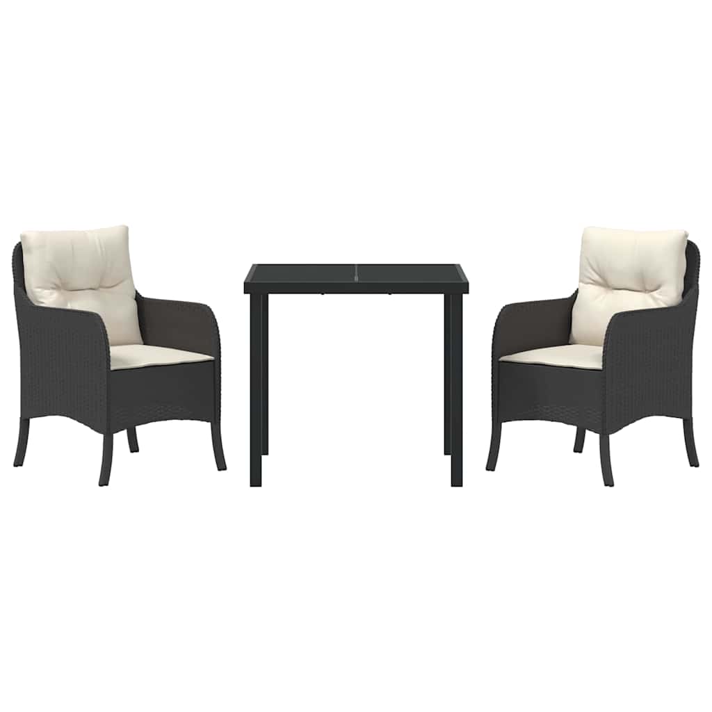 vidaXL Σέτ φαγητού για κήπο με μαξιλάρι 3 pcs Μαύρο Πολυ ράταν