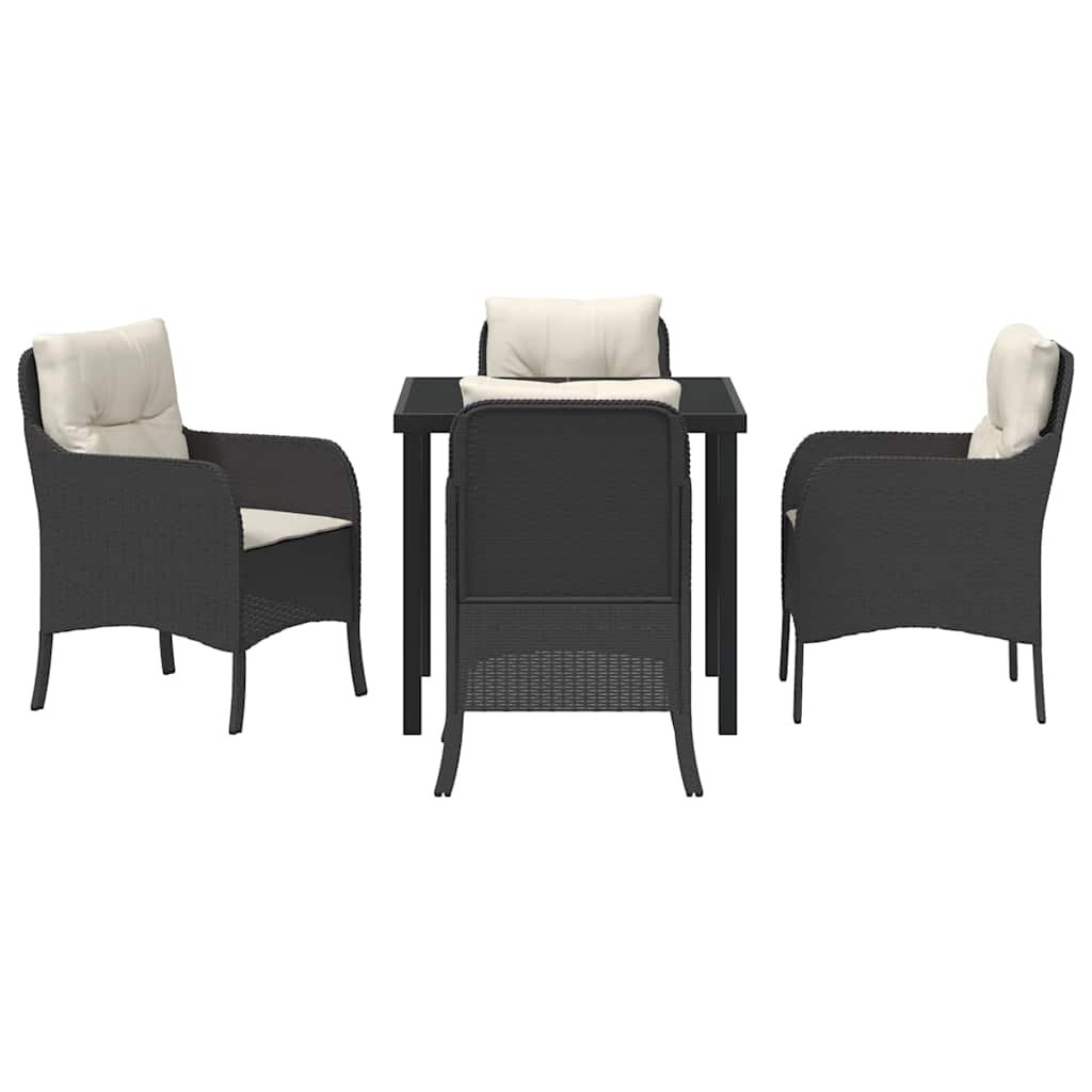 vidaXL Σέτ φαγητού για κήπο με μαξιλάρι 5 pcs Μαύρο Πολυ ράταν