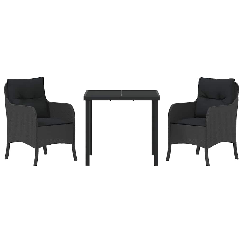 vidaXL Σέτ φαγητού για κήπο με μαξιλάρι 3 pcs Μαύρο Πολυ ράταν