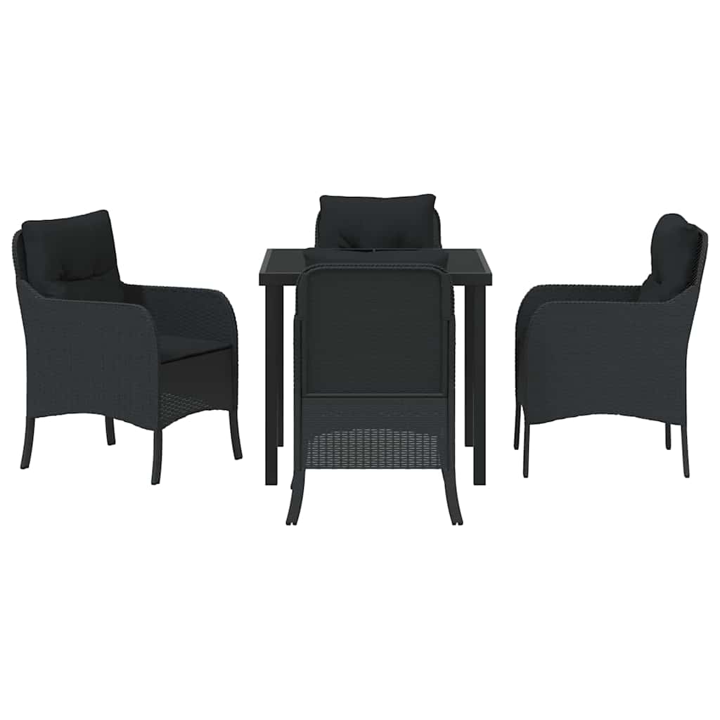 vidaXL Σέτ φαγητού για κήπο με μαξιλάρι 5 pcs Μαύρο Πολυ ράταν