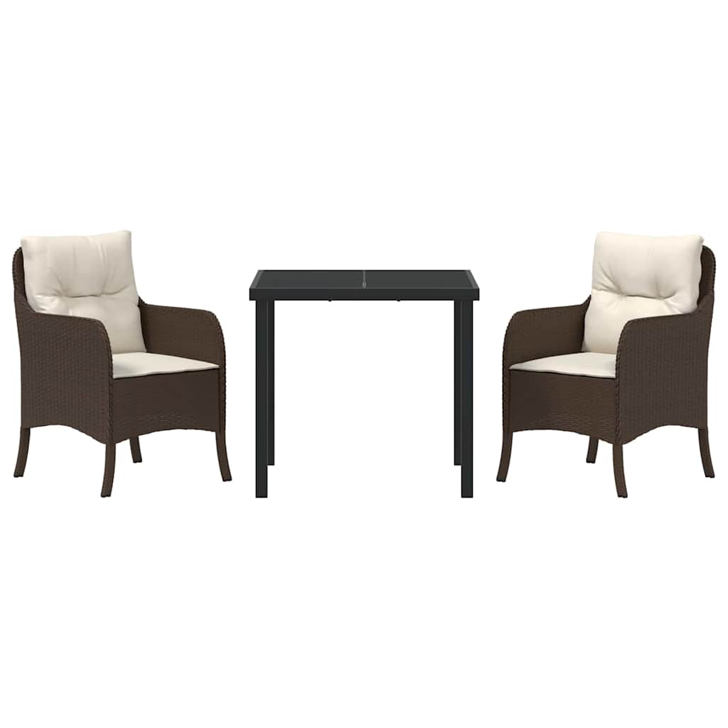 vidaXL Σέτ φαγητού για κήπο με μαξιλάρι 3 pcs Καφέ Πολυ ράταν