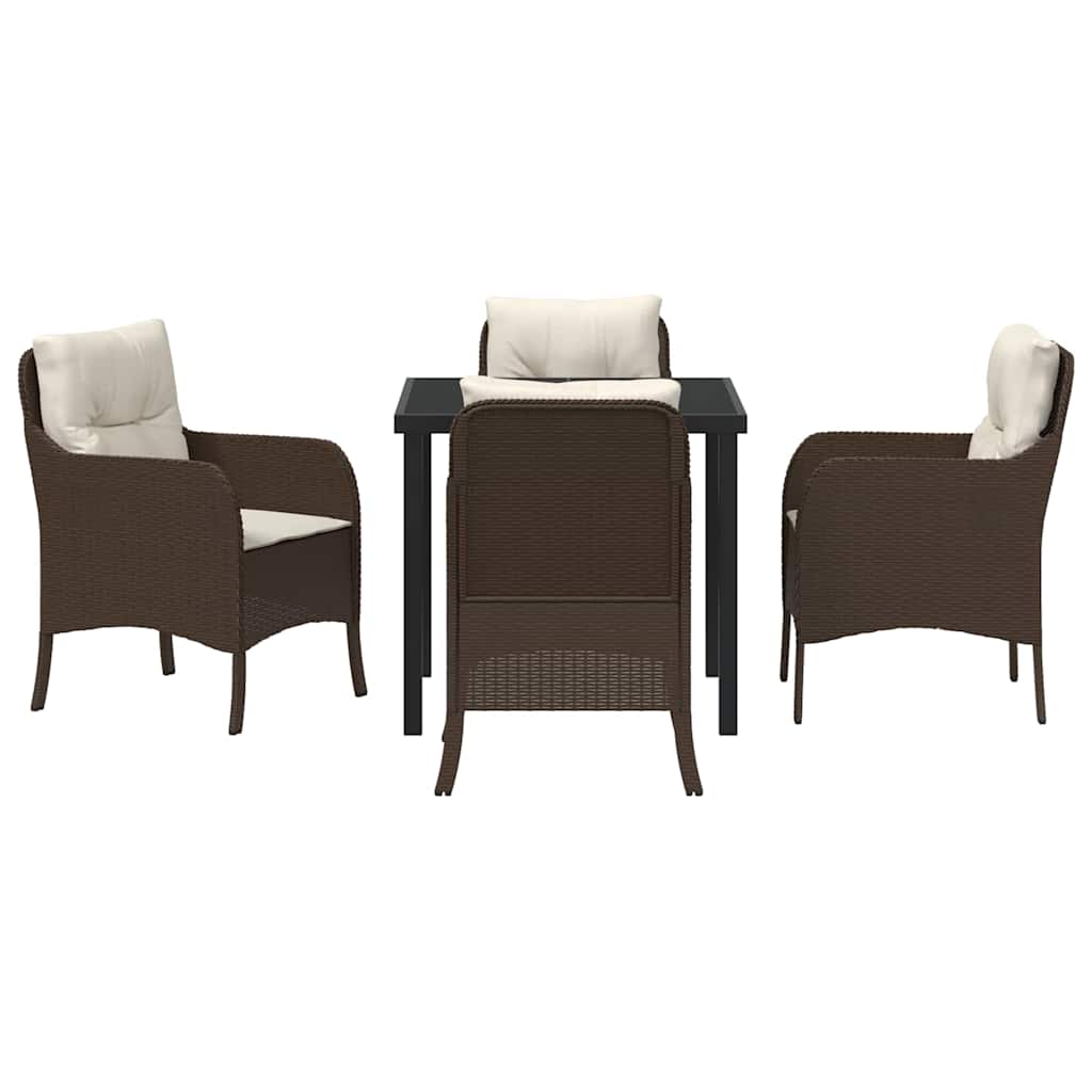 vidaXL Σετ Dining Κήπου 5 Τεμαχίων με Μαξιλάρια Καφέ Πολυ Ρατάν