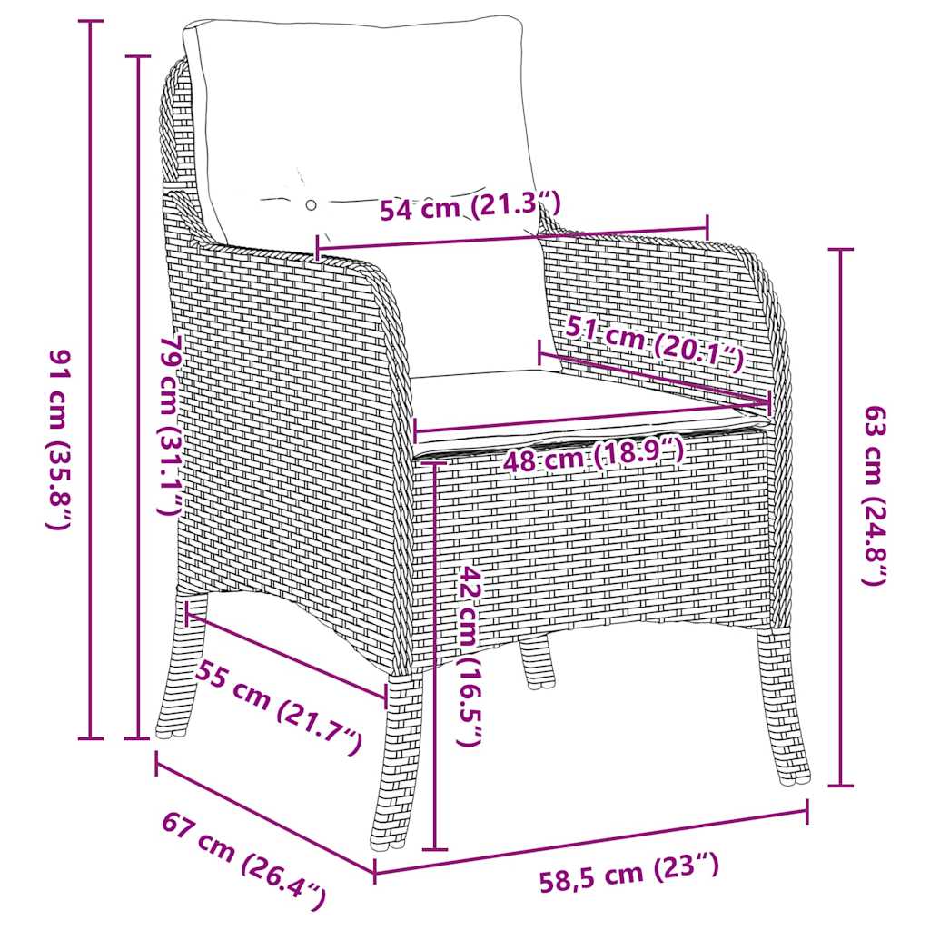 vidaXL Σέτ φαγητού για κήπο με μαξιλάρι 5 pcs Καφέ Πολυ ράταν