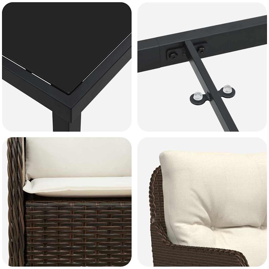 vidaXL Σέτ φαγητού για κήπο με μαξιλάρι 7 pcs Καφέ Πολυ ράταν