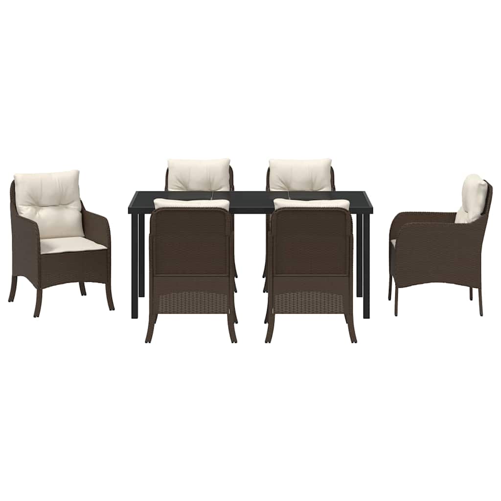 vidaXL Σέτ φαγητού για κήπο με μαξιλάρι 7 pcs Καφέ Πολυ ράταν