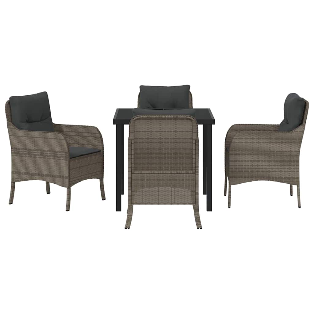 vidaXL Σέτ φαγητού για κήπο με μαξιλάρι 5 pcs Γκρι Πολυ ράταν