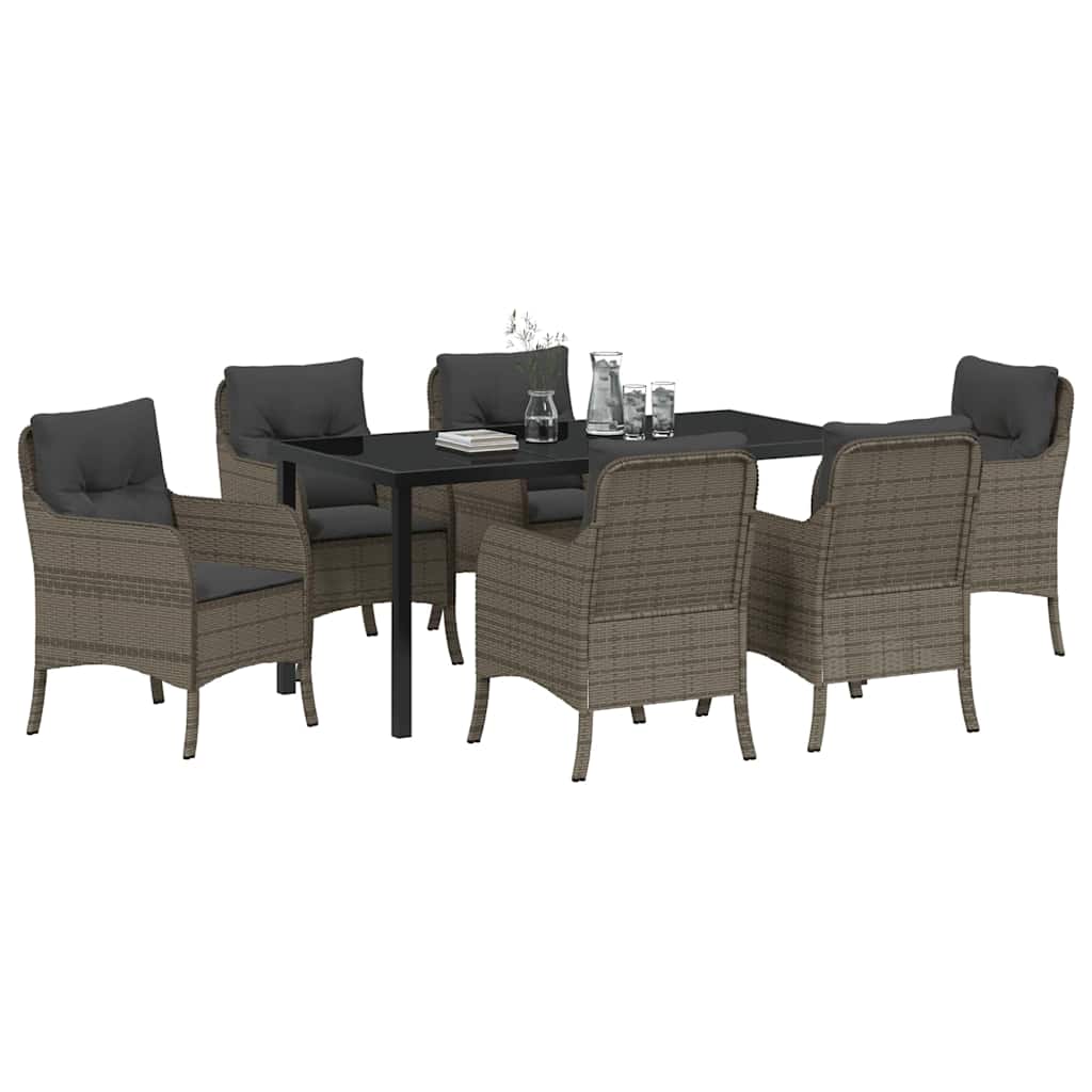 vidaXL Σέτ φαγητού για κήπο με μαξιλάρι 7 pcs Γκρι Πολυ ράταν