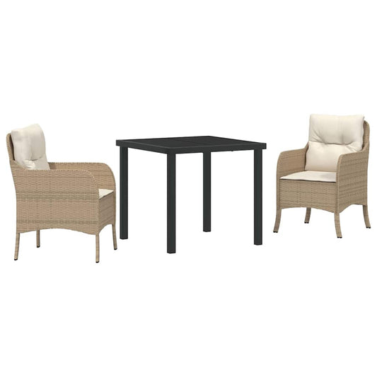 vidaXL Σέτ φαγητού για κήπο με μαξιλάρι 3 pcs Μπεζ Πολυ ράταν