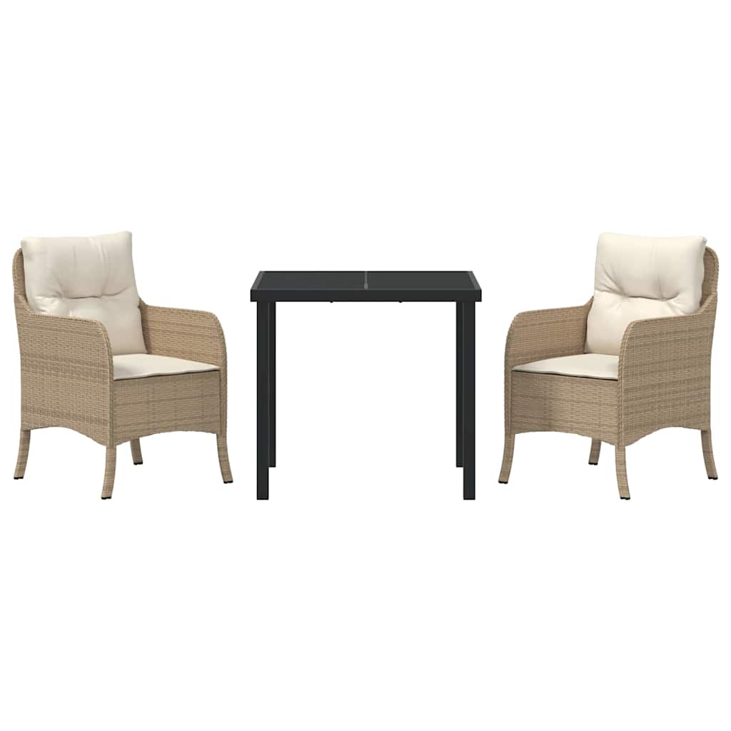 vidaXL Σέτ φαγητού για κήπο με μαξιλάρι 3 pcs Μπεζ Πολυ ράταν