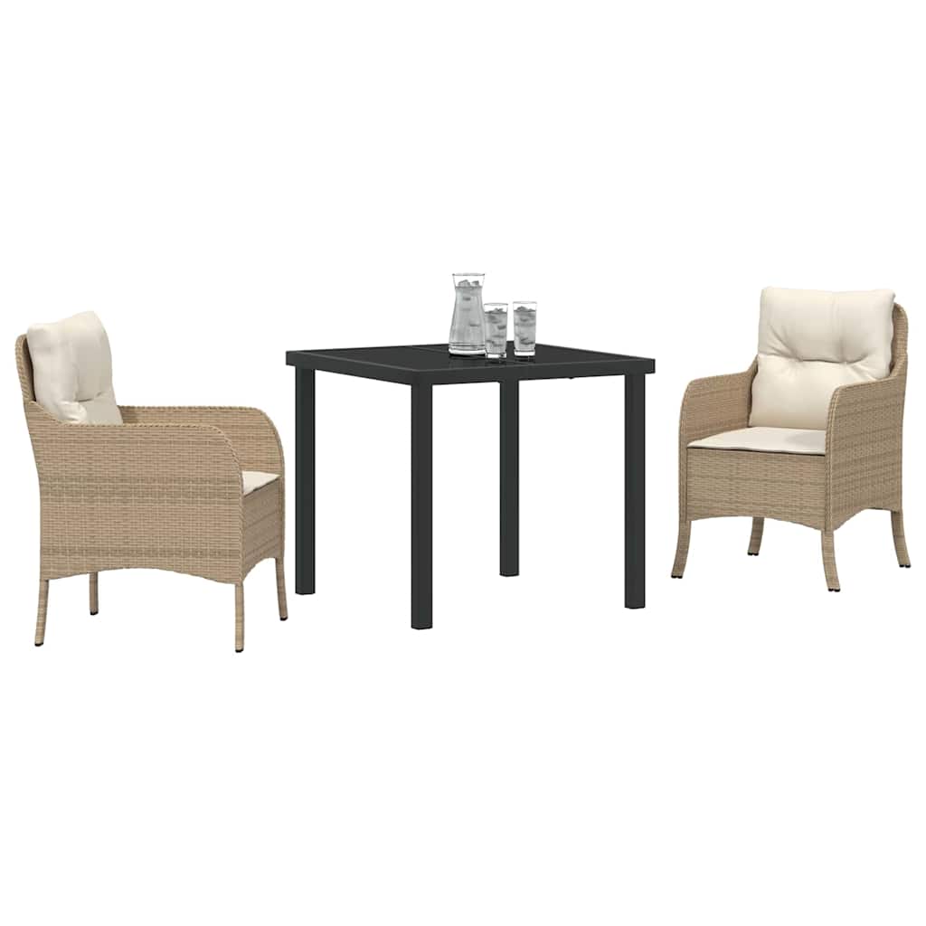 vidaXL Σέτ φαγητού για κήπο με μαξιλάρι 3 pcs Μπεζ Πολυ ράταν