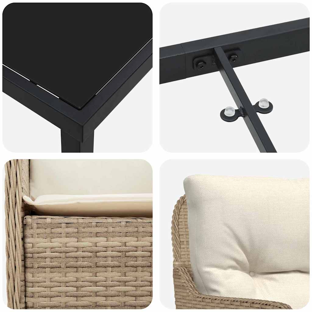 vidaXL Σέτ φαγητού για κήπο με μαξιλάρι 7 pcs Μπεζ Πολυ ράταν